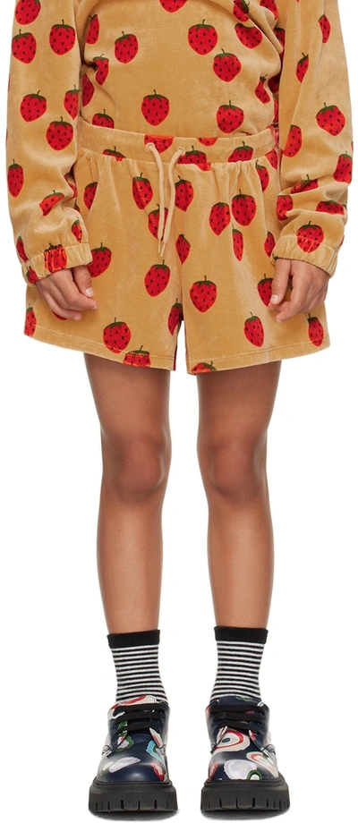 Mini Rodini Girls Beige Velour Strawberry Shorts