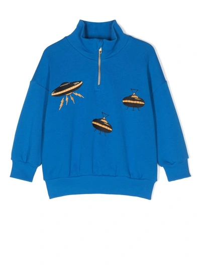 Mini Rodini Babies' Blue Organic Cotton Ufo Zip Up Top