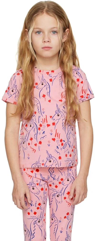 Mini Rodini Girls Pink Cotton Unicorn T-shirt