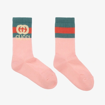 Gucci Kids' Girls Pink Interlocking G Logo Socks ModeSens