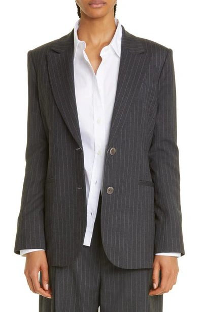 Maria Mcmanus Pinstripe Corseted Riding Jacket In Charcoal Pinstrip