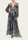 Everyday Ritual Trish Printed Blouson-sleeve Duster In Navy