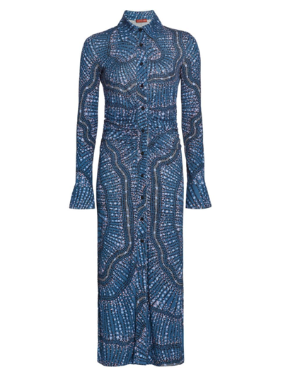 Altuzarra Claudia Polka Dot-print Ruched Midi Shirtdress In Heron Blue