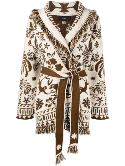 Alanui Explosion Of Nature Fringe Belted Cardigan Jumper In White