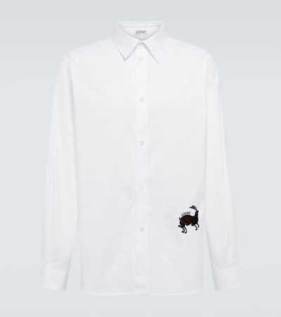 Loewe Embroidered Cotton-blend Shirt In White
