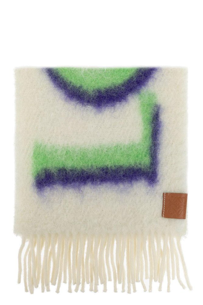 Loewe Intarsia Wool-blend Scarf In White/green