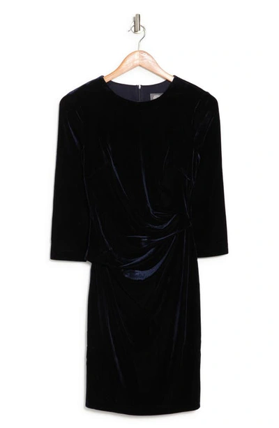 Imagine By Vince Camuto Velvet Long Sleeve Ruched Body-con Dress In Navy