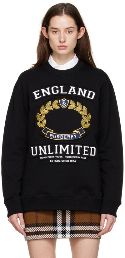 Burberry College Graphic Cotton Oversized Sweatshirt In Black