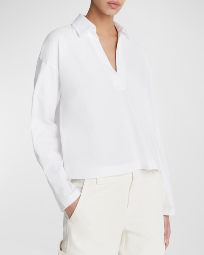 Vince Slit Neck Long Sleeve Blouse In White