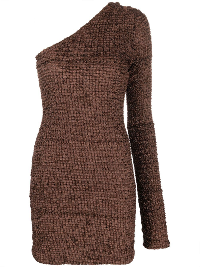 Nanushka Fitted One-sleeve Mini Dress In Brown