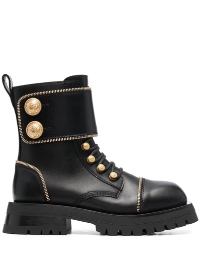 Balmain Studded Square-toe Leather Boots In Black