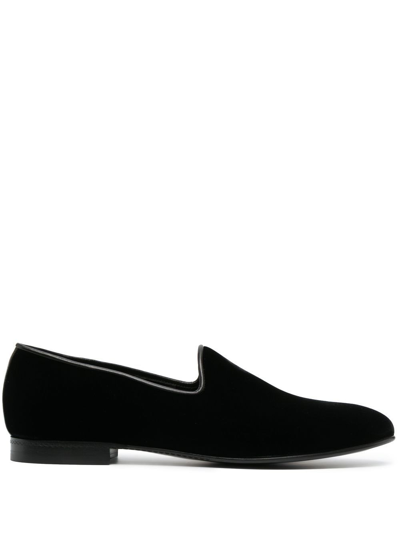 Zegna Velvet Almond-toe Loafers In Black