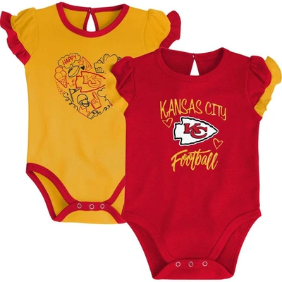 Outerstuff Babies' Newborn And Infant Boys And Girls Red, Yellow Kansas City Chiefs Too Much Love Two-piece Bodysuit Se In Red,yellow