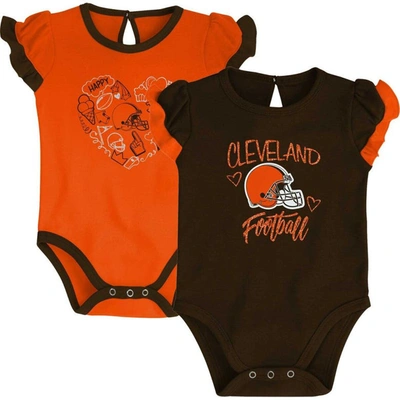 Outerstuff Babies' Newborn And Infant Boys And Girls Brown, Orange Cleveland Browns Too Much Love Two-piece Bodysuit Se In Brown,orange