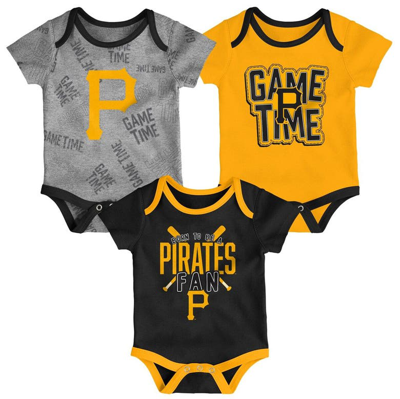 Outerstuff Babies' Newborn & Infant Pittsburgh Pirates Black/gold/heathered Grey Game Time Three-piece Bodysuit Set