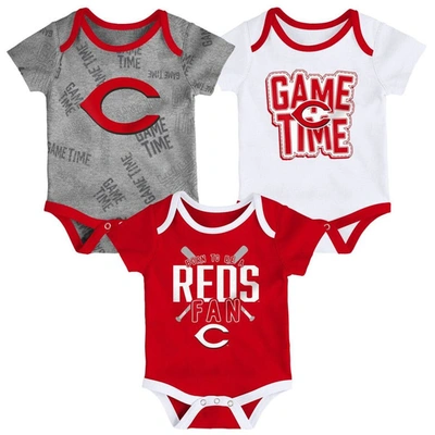 Outerstuff Babies' Newborn & Infant Cincinnati Reds Red/white/heathered Grey Game Time Three-piece Bodysuit Set