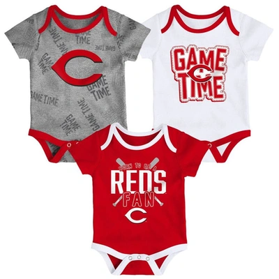 Outerstuff Babies'  Newborn & Infant Cincinnati Reds Red/white/heathered Gray Game Time Three-piece Bodysuit