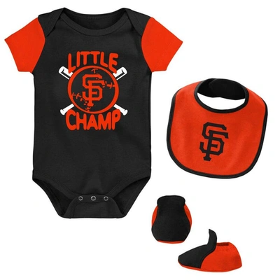 Outerstuff Babies' Newborn & Infant Black/orange San Francisco Giants Little Champ Three-pack Bodysuit Bib & Booties Se In Black,orange