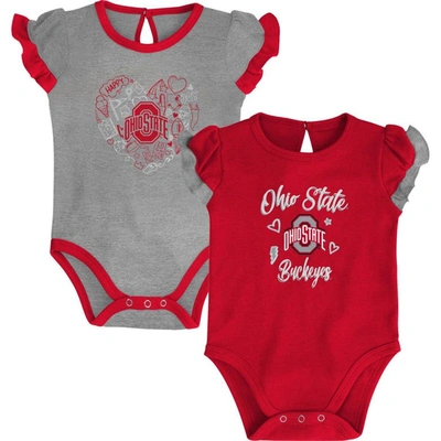 Outerstuff Babies' Girls Newborn & Infant Scarlet/heather Gray Ohio State Buckeyes Too Much Love Two-piece Bodysuit Set In Scarlet,heather Gray