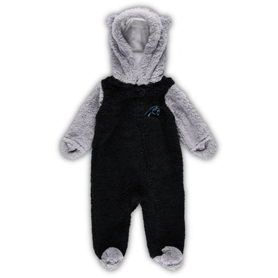 Outerstuff Babies' Newborn And Infant Boys And Girls Black, Gray Carolina Panthers Game Nap Teddy Fleece Bunting Full-z In Black,gray