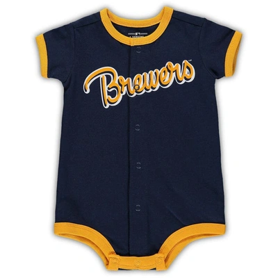 Outerstuff Babies' Newborn & Infant Navy Milwaukee Brewers Stripe Power Hitter Romper