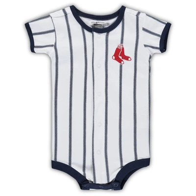 Outerstuff Babies' Newborn Boys And Girls White, Navy Boston Red Sox Power Hitter Short Sleeve Bodysuit In White,navy