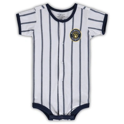 Outerstuff Babies' Infant White Milwaukee Brewers Pinstripe Power Hitter Coverall