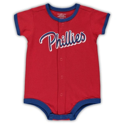 Outerstuff Babies' Newborn And Infant Boys And Girls Red Philadelphia Phillies Stripe Power Hitter Romper