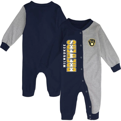 Outerstuff Babies' Infant Boys And Girls Navy, Heather Gray Milwaukee Brewers Halftime Sleeper In Navy,heather Gray