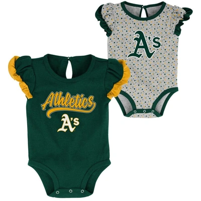 Outerstuff Babies' Girls Newborn Green, Heathered Gray Oakland Athletics Scream And Shout Two-pack Bodysuit Set In Green,heathered Gray
