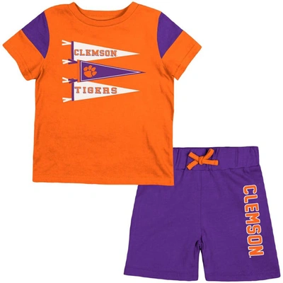 Colosseum Newborn And Infant Boys And Girls  Orange, Purple Clemson Tigers Baby Herman T-shirt And Sh In Orange,purple