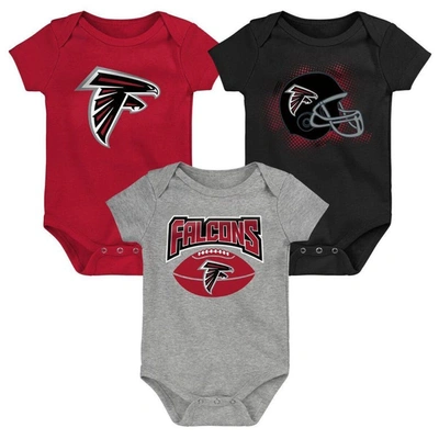 Outerstuff Babies' Infant Boys And Girls Red, Black, Heathered Gray Atlanta Falcons 3-pack Game On Bodysuit Set In Red,black,heathered Gray