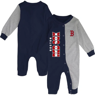 Outerstuff Babies' Infant Boys And Girls Navy And Heather Gray Boston Red Sox Halftime Sleeper In Navy,heather Gray