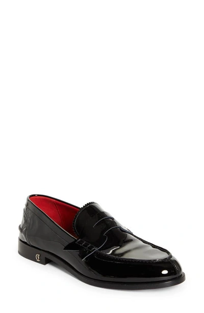 Christian Louboutin No Penny Patent-leather Loafers In Black/lin Loubi