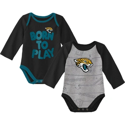 Outerstuff Babies' Newborn & Infant Black/heathered Gray Jacksonville Jaguars Born To Win Two-pack Long Sleeve Bodysuit In Black,heather Gray