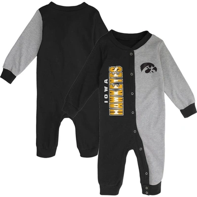 Outerstuff Babies' Infant Boys And Girls Black, Heather Gray Iowa Hawkeyes Halftime Two-tone Sleeper In Black,heather Gray