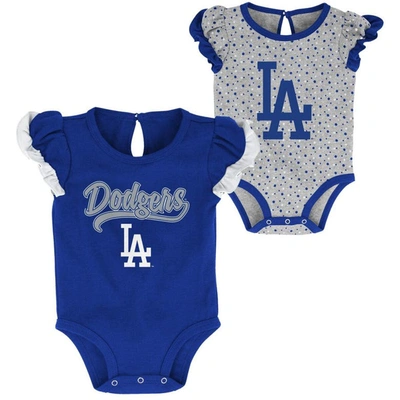 Outerstuff Babies' Girls Newborn & Infant Royal/heathered Grey Los Angeles Dodgers Scream & Shout Two-pack Bodysuit Set