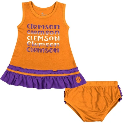 Colosseum Babies' Girls Infant  Orange Clemson Tigers Ruffle Toons Dress And Bloomers Set