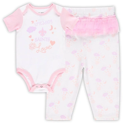 Outerstuff Babies' Girls Newborn & Infant White New Orleans Saints Spreading Love Bodysuit And Tutu Leggings Set
