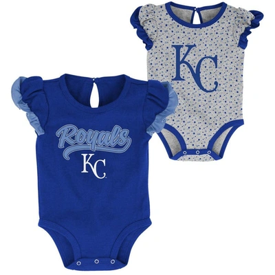 Outerstuff Babies' Newborn & Infant Royal/heathered Gray Kansas City Royals Scream & Shout Two-pack Bodysuit Set In Blue