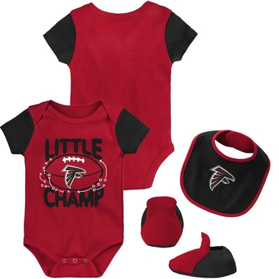 Outerstuff Babies' Newborn And Infant Boys And Girls Red, Black Atlanta Falcons Little Champ Three-piece Bodysuit Bib A