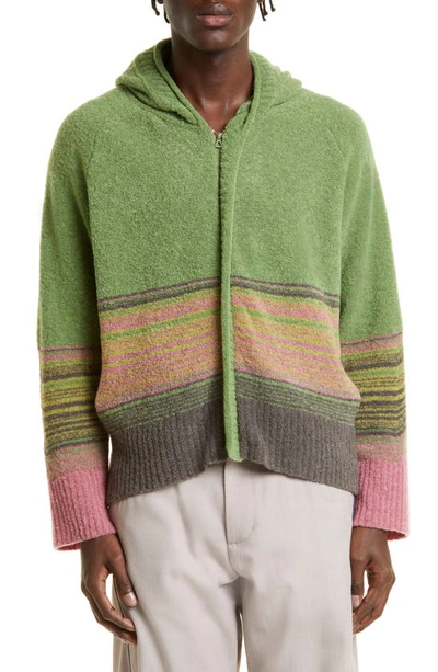 Kiko Kostadinov Ketra Stripe Wool Blend Hooded Sweater In Green