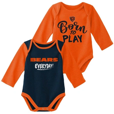 Outerstuff Babies' Unisex Newborn Infant Orange And Navy Chicago Bears Little Player Long Sleeve 2-pack Bodysuit Set In Orange,navy