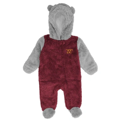 Outerstuff Babies' Newborn And Infant Boys And Girls Burgundy, Gray Washington Commanders Game Nap Teddy Fleece Bunting In Burgundy,gray