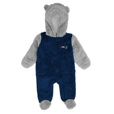 Outerstuff Babies' Newborn And Infant Boys And Girls Navy, Gray New England Patriots Game Nap Teddy Fleece Bunting Full In Navy,gray