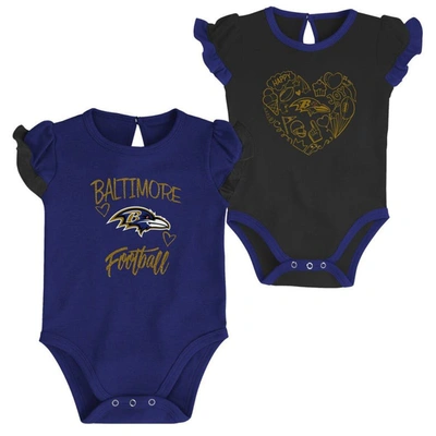 Outerstuff Babies' Newborn & Infant Purple/black Baltimore Ravens Too Much Love Two-piece Bodysuit Set