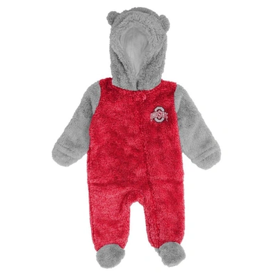 Outerstuff Babies' Newborn Scarlet, Gray Ohio State Buckeyes Game Nap Teddy Fleece Bunting Full-zip Sleeper In Scarlet,gray