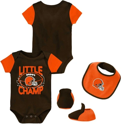 Outerstuff Babies' Newborn And Infant Boys And Girls Brown, Orange Cleveland Browns Little Champ Three-piece Bodysuit B
