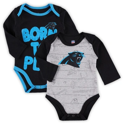 Outerstuff Babies' Newborn & Infant Black/heathered Gray Carolina Panthers Born To Win Two-pack Long Sleeve Bodysuit Se