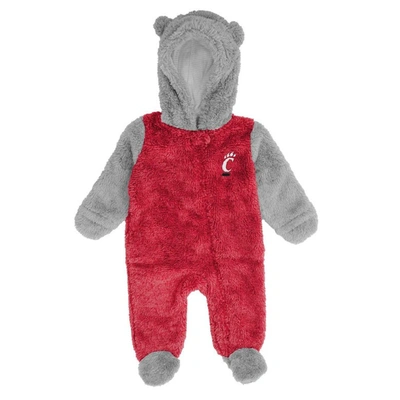 Outerstuff Babies' Newborn Red/gray Cincinnati Bearcats Game Nap Teddy Fleece Bunting Full-zip Sleeper